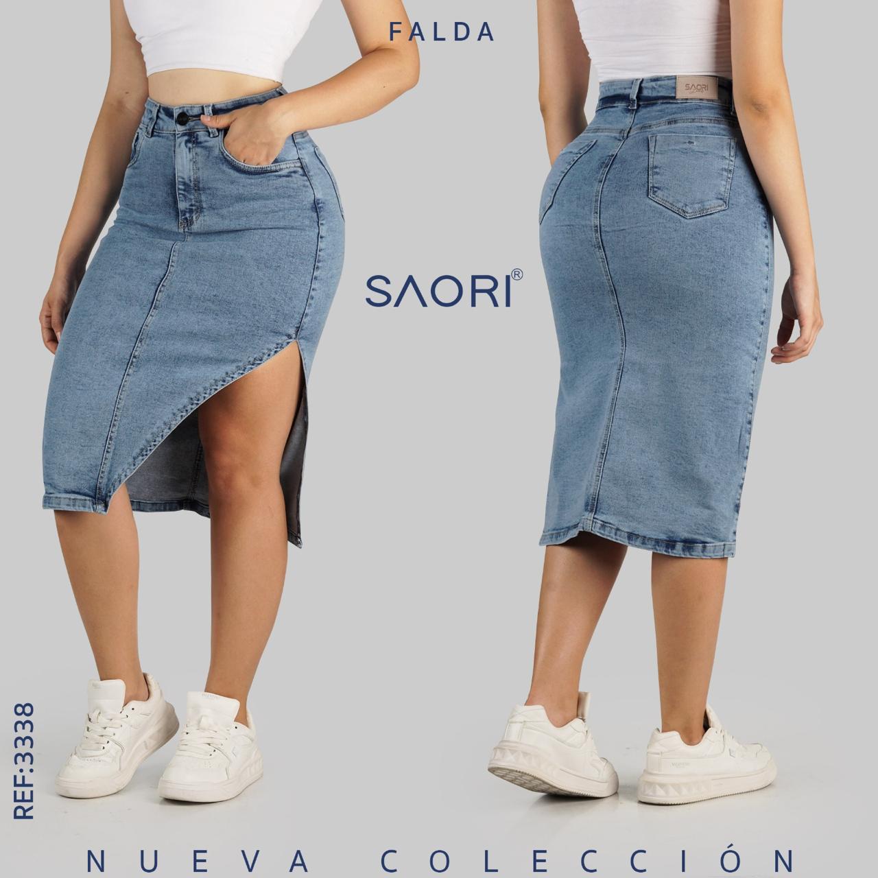 FALDA STRECH TIRO ALTO REF 3338-CLARO
