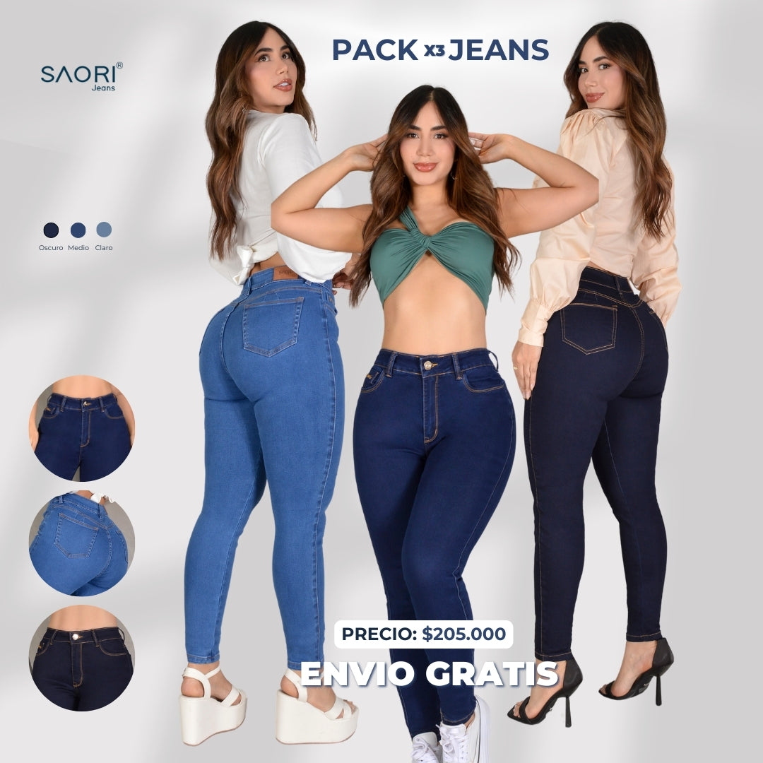 PACK JEANS 1 BOTON DAMA TIRO ALTO