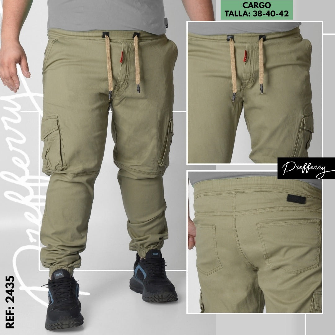 Jeans Cargo Caballero Ref 2435 verde oliva plus