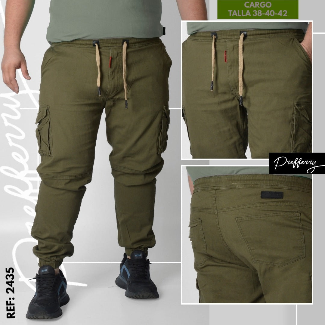 Jeans Cargo Caballero Ref 2435 verde oscuro plus