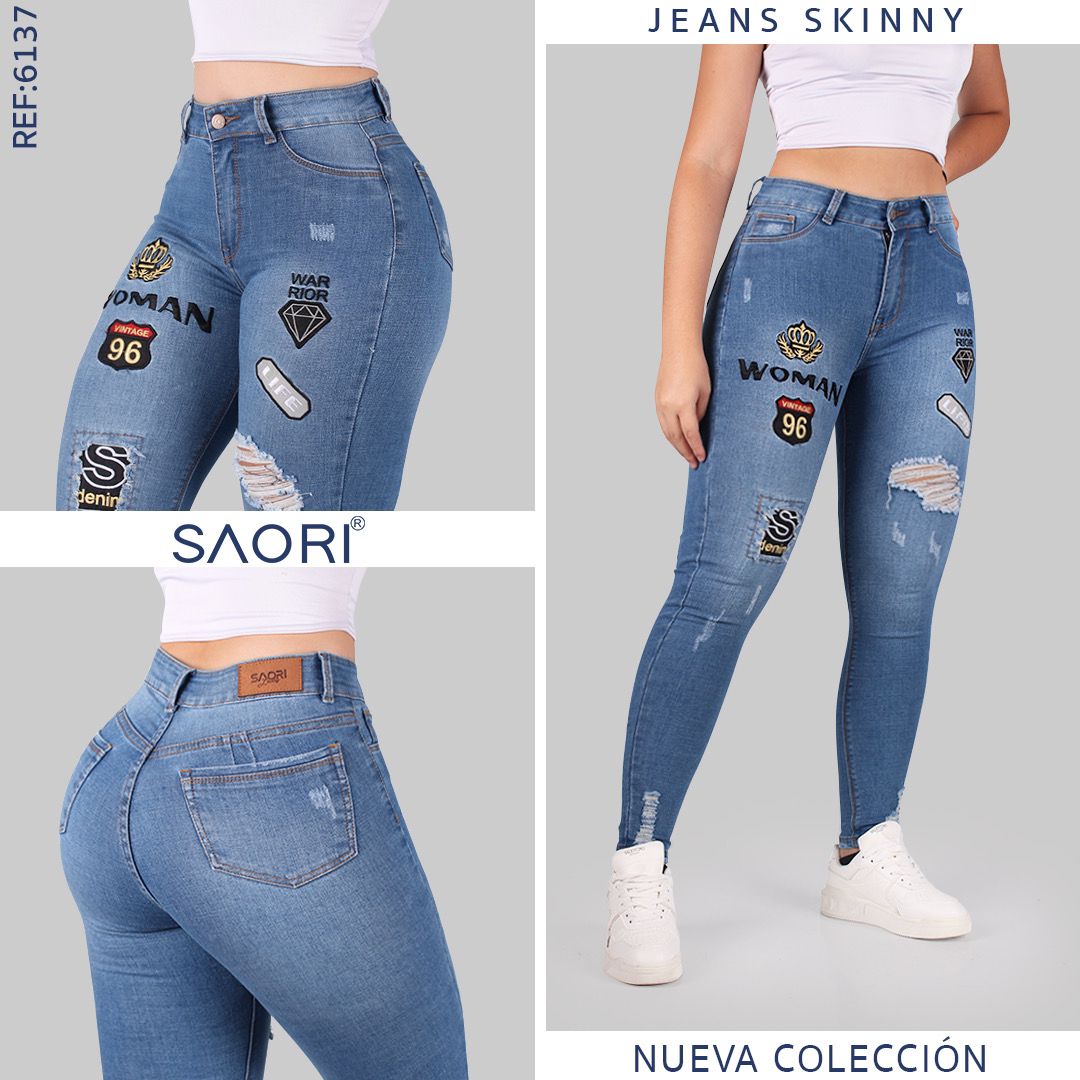 JEANS APLIQUES DAMA TIROALTO 6137