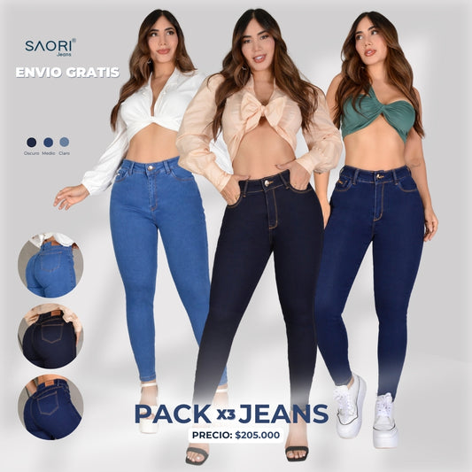 PACK JEANS 1 BOTON DAMA TIRO ALTO