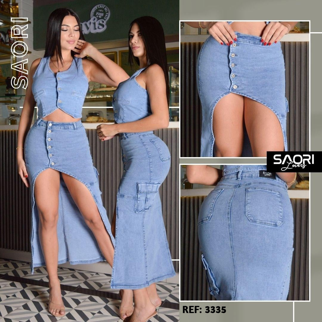 FALDA LARGA STRECH TIRO ALTO REF 3335