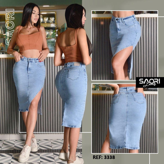 FALDA  STRECH TIRO ALTO REF 3338-CLARO
