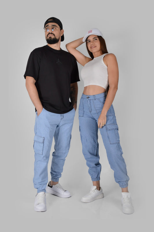 Jeans Cargo Tiro Alto REF DAMA AZUL